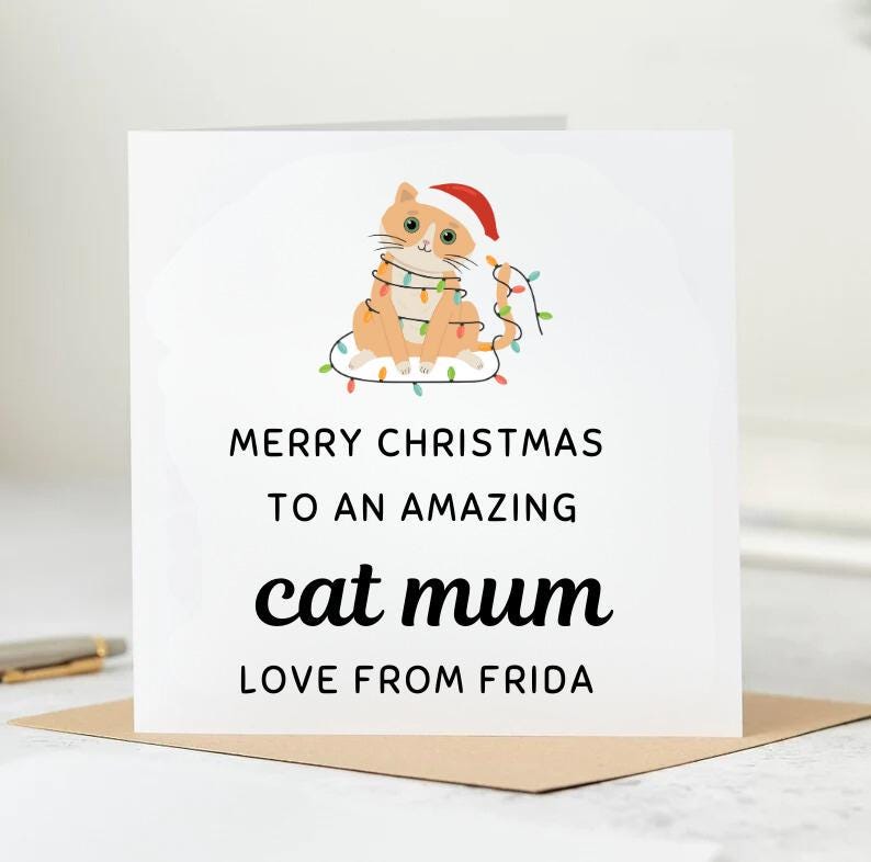 Amazing Cat Mum Christmas Card, Personalised Christmas Card 6x6