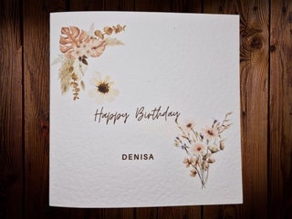 Personalised Name Birthday Card, Minimal Flowers Basic with white Envelope 6x6