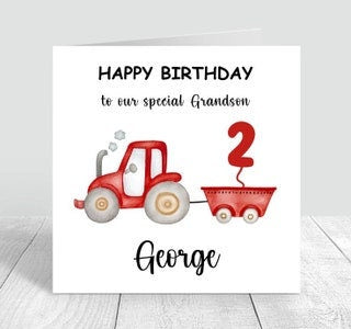 Personalised 2nd Birthday Card For Son, Tractor Birthday Card, Farm Birthday Card For Grandson,Farmyard Animal Card,Second Birthday Gift 6x6