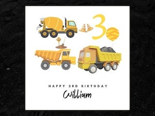 Personalised 3rd Birthday Card For Son, Digger Birthday Card, Construction Birthday Card For Boy, For Grandson, 3 Year Old Boy Gift 6x6