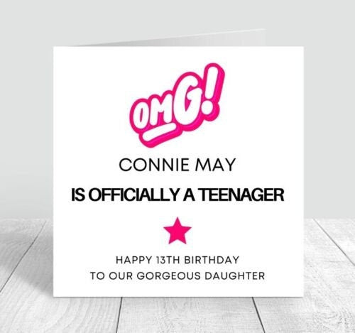 Personalised 13th birthday card | teenager card | officially a teenager | 6x6