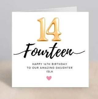 Personalised 14th birthday card, teenage girl fourteenth birthday, happy 14th birthday for daughter, granddaughter, niece 6x6