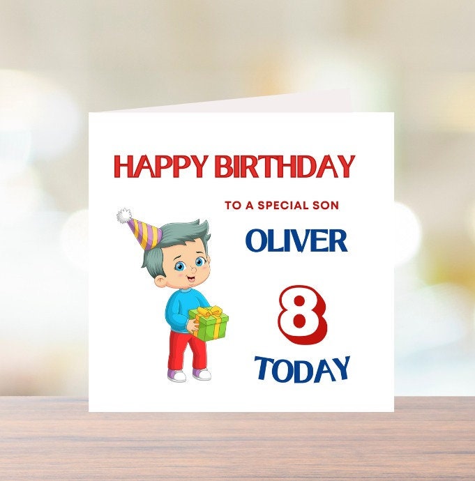Personalised 8th Birthday Card For Son 8th Birthday Cards Son 8th Card Son 8th Birthday Gift Sons 8th Birthday Prints Happy 8th 6x6