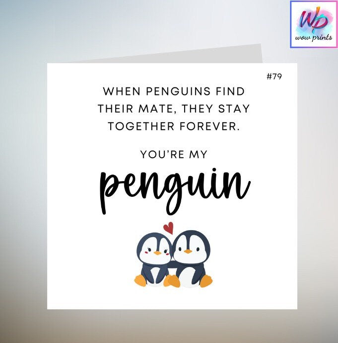 Penguins Valentines Day / Anniversary Card, Blank Greeting Card 6x6