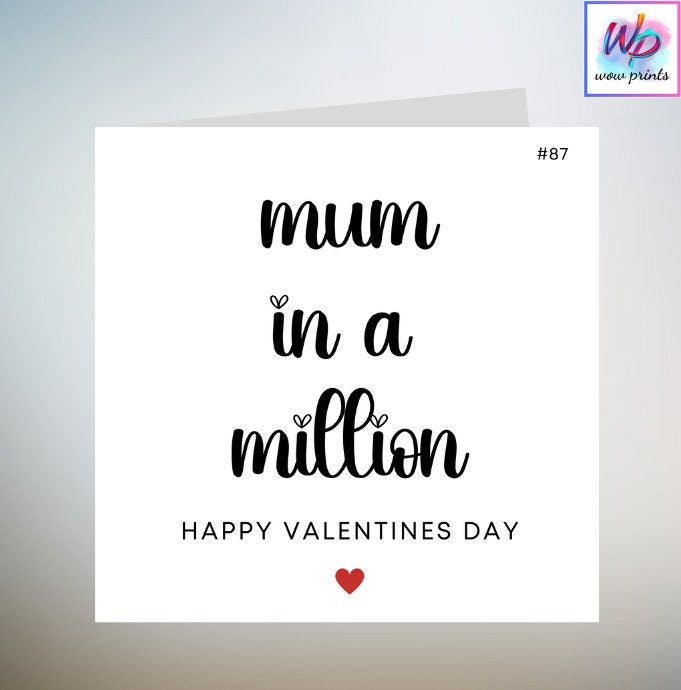 Mum Valentines Card Mum in a million Happy Valentine's Day Simple Gold Style Valentine's Card for Mum One In A Million Love Valentines 6x6