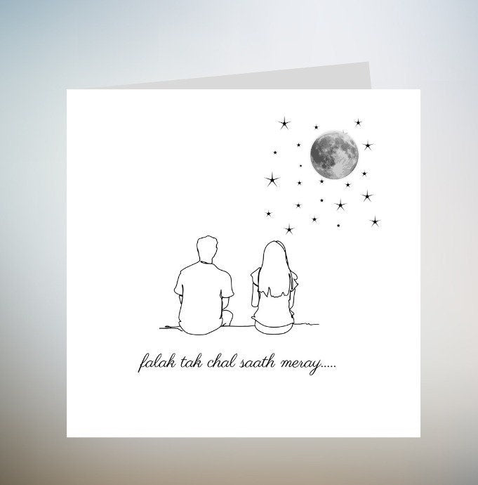 Valentines day card Falak tak Cahl sath meray card For Husband, Wife, Special valentine day card bollywood style  Card For Partner 6x6