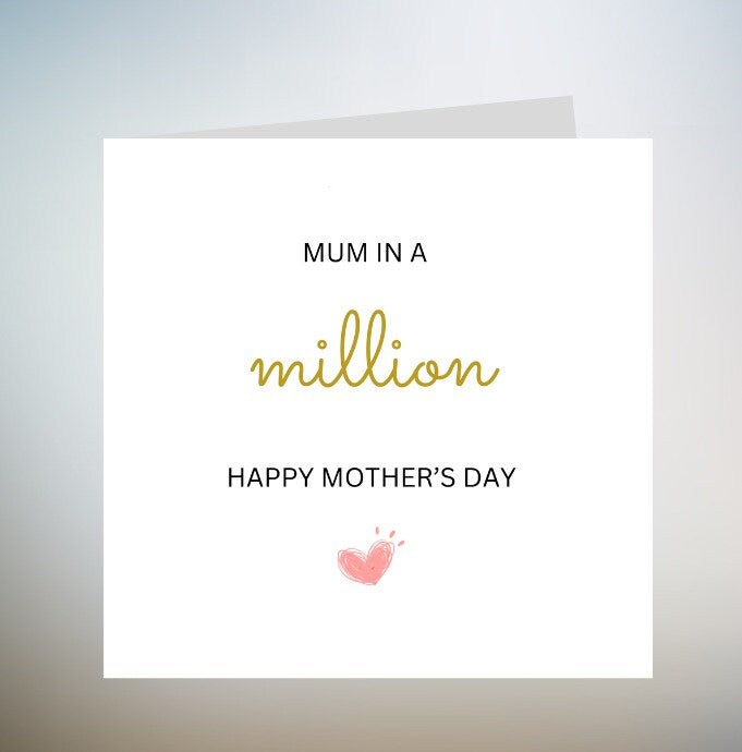 Mothers Day Card for Mum, Mum in a Million Happy Mother's Day, Stylish Mothers Day Cards for Mother, One In A Million Mothers Day Cards 6x6
