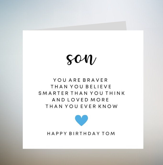 Personalised Son Birthday Card, Adult Son Birthday Card, Special Son Poem Birthday Card, Card for Grown Up Son 6x6