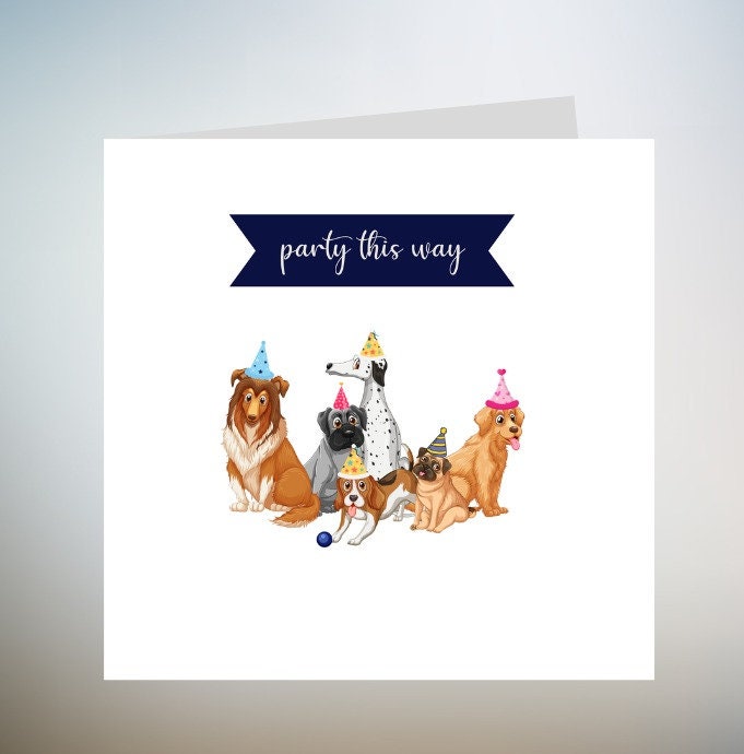 Personalised dog party card paw dog birthday card, age birthday, son, daughter, grandson, 6x6