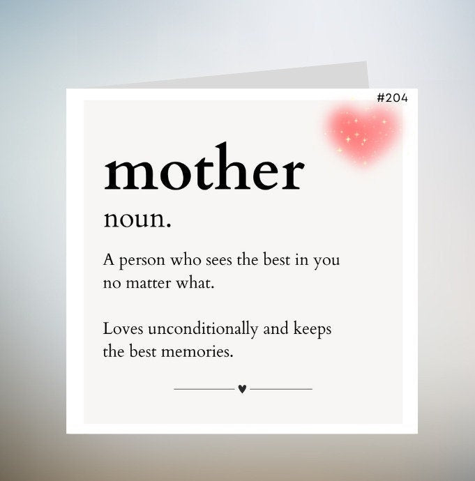 Mother's Day Cards | Mothers Day Card | Cute Mother's Day Cards | Mum Definition Card | Mother | Mom Cards | Happy Mother's Day Card | 6x6