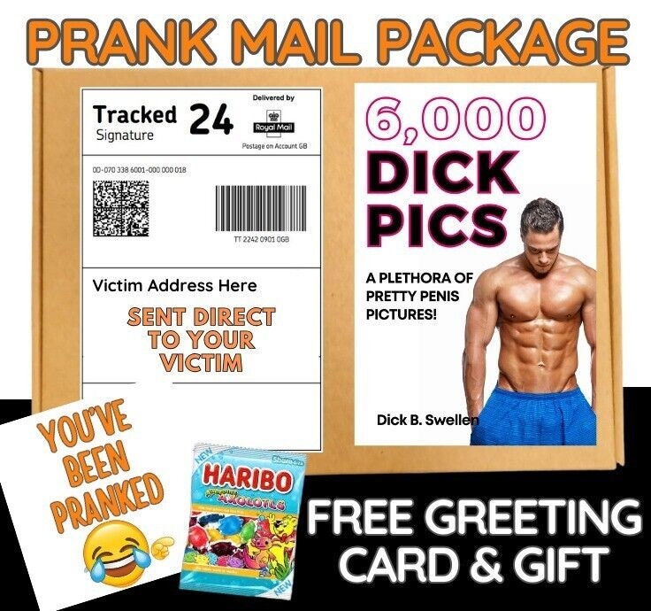 Prank Mail Package -  6000 Dick pics Sent Directly to Victim by Post - Adult Joke Parcel Birthday Postal Gift Funny Gag Embarrassing Humour