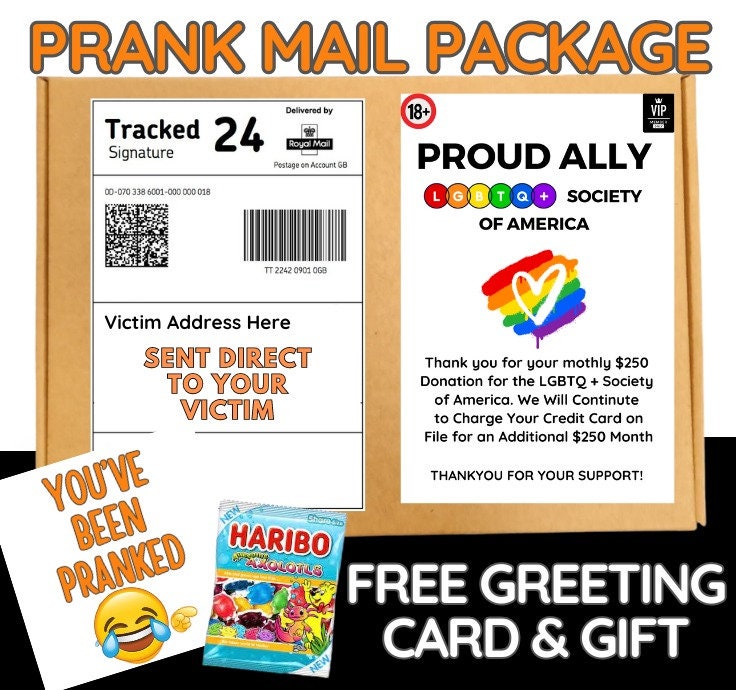 Prank Mail Package -LGBTQ Sent Directly to Victim by Post - Adult Joke Parcel Birthday Postal Gift Funny Gag Embarrassing Humour
