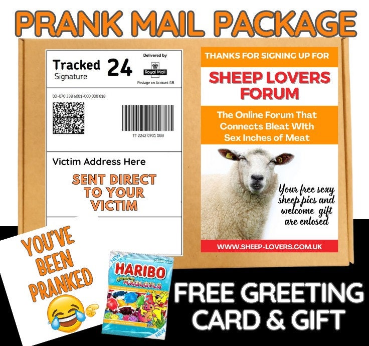 Prank Mail Package -  SHEEP LOVER FORM Sent Directly to Victim by Post - Adult Joke Parcel Birthday Postal Gift Funny Gag Embarrasing Humour