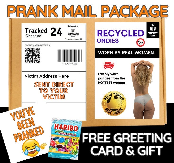 Prank Mail Package Recycled undies  Directly to Victim by Post - Adult Joke Parcel Birthday Postal Gift Funny Gag Embarrasing Humour