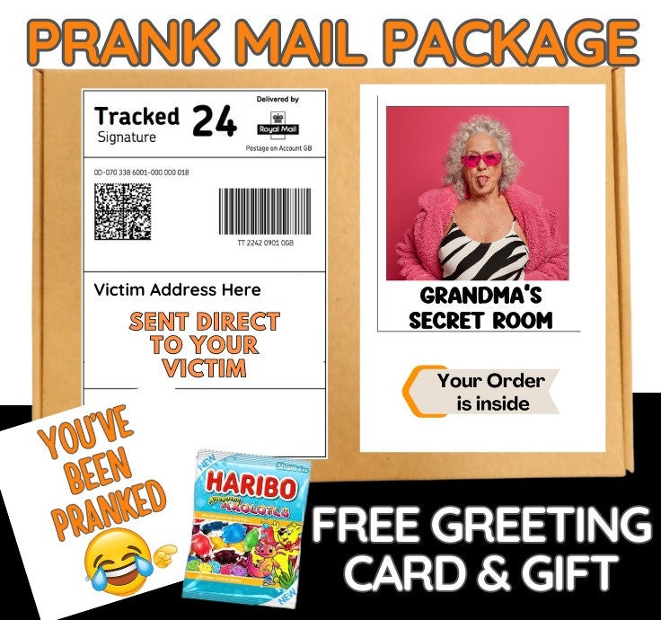 Prank Mail Package -  Grandma secret Sent Directly to Victim by Post - Adult Joke Parcel Birthday Postal Gift Funny Gag Embarrasing Humour