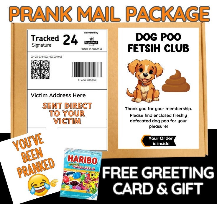 Prank Mail Package -  Dog Poo Fetish  Sent Directly to Victim by Post - Adult Joke Parcel Birthday Postal Gift Funny Gag Embarrasing Humour