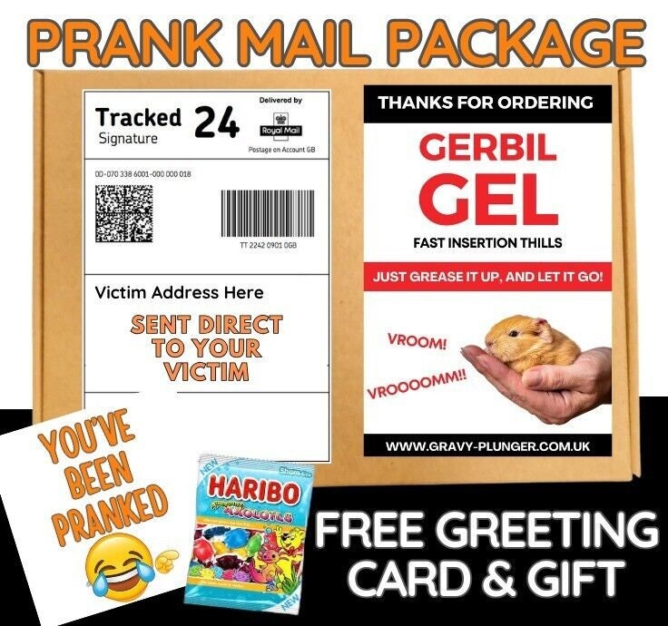 Prank Funny GERBIL GEL Post Prank Mail Postal Package Adult Butt Joke Birthday