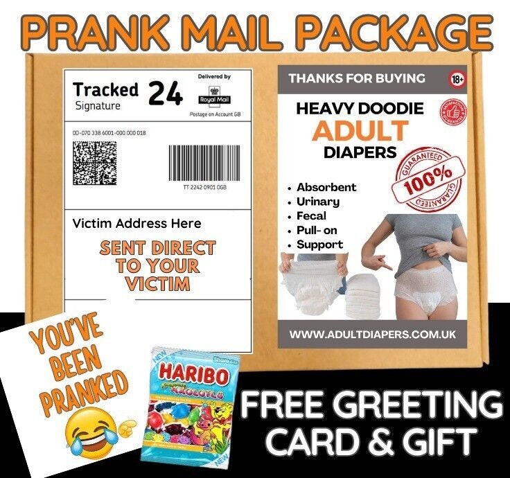Prank funny HEAVY dood IE DIAPERS Post Mail Postal Package Adult butt Joke