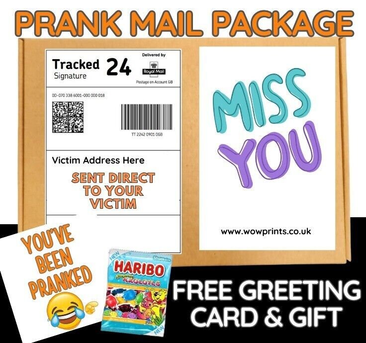 Prank Funny Post MISS YOU Adult Joke Birthday free sweets card shock