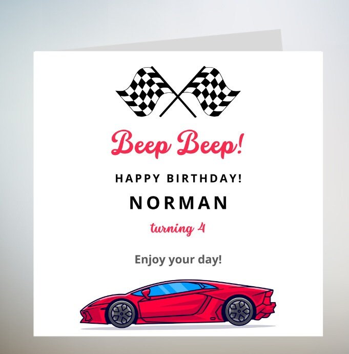 Personalised Sports Car Happy Birthday Card For Dad and Son, Red Racing Car Birthday Card, First Birthday Card 6x6