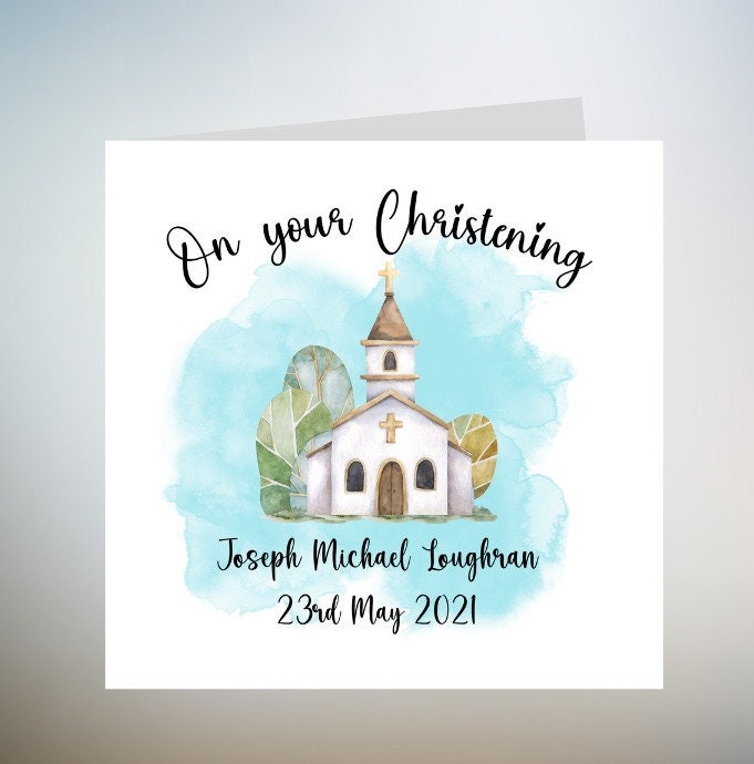 Personalised Christening Card, Baptism Card, Grandson Granddaughter Son Daughter Nephew Niece Godson Goddaughter, Little Chapel 6x6