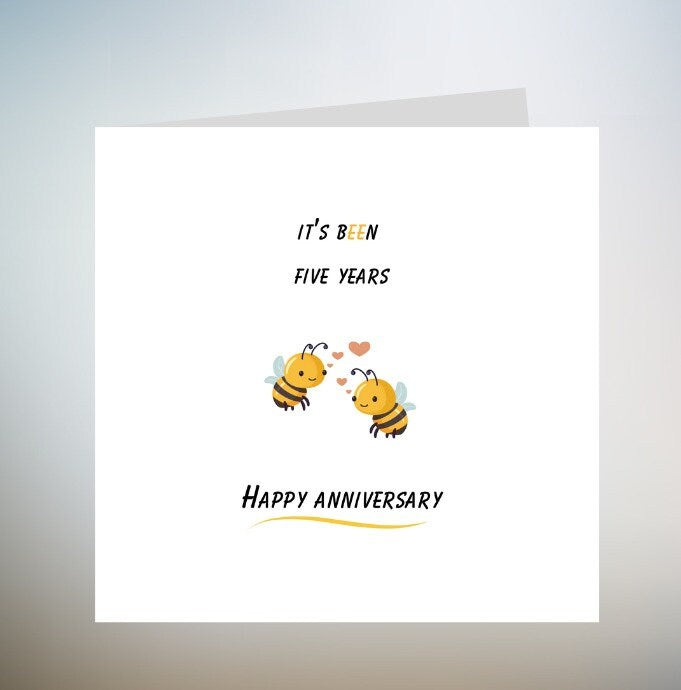 HAP-BEE ANNIVERSARY Card, Cute bumble bee anniversary card for a couple, anniversary card for friends and family 6x6