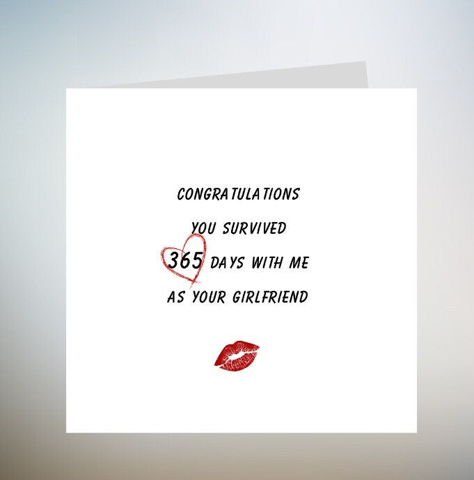 1 Year Boyfriend Anniversary Card, Congratulations You Survived 365 Days with Me as Your Girlfriend, 1st Anniversary Card for Boyfriend 6x6