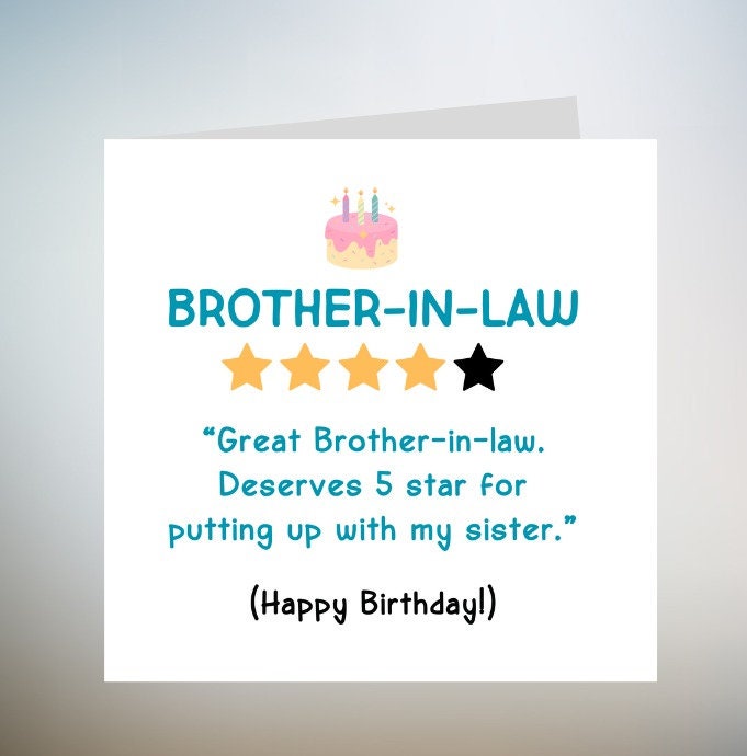 Brother in law Birthday Card, Personalised Brother in law card, Happy Birthday funny card, Birthday Card for him, funny gift for Bro 6x6