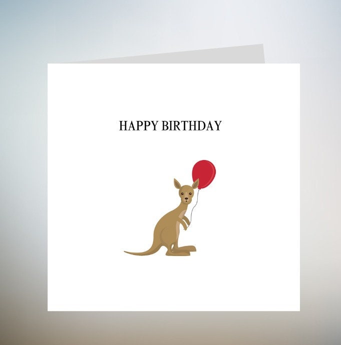 Happy birthday Greetings Card, Kangaroo balloon Design personalised 6x6