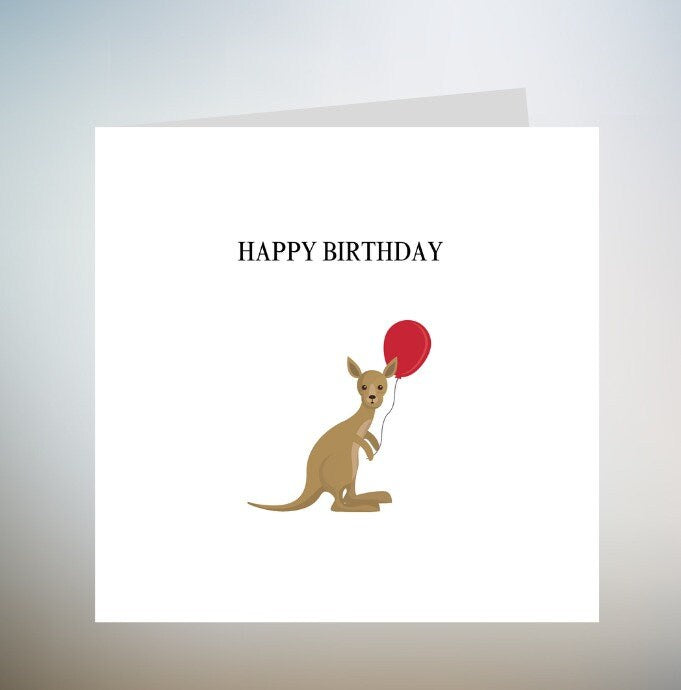 Happy birthday Greetings Card, Kangaroo balloon Design personalised 6x6