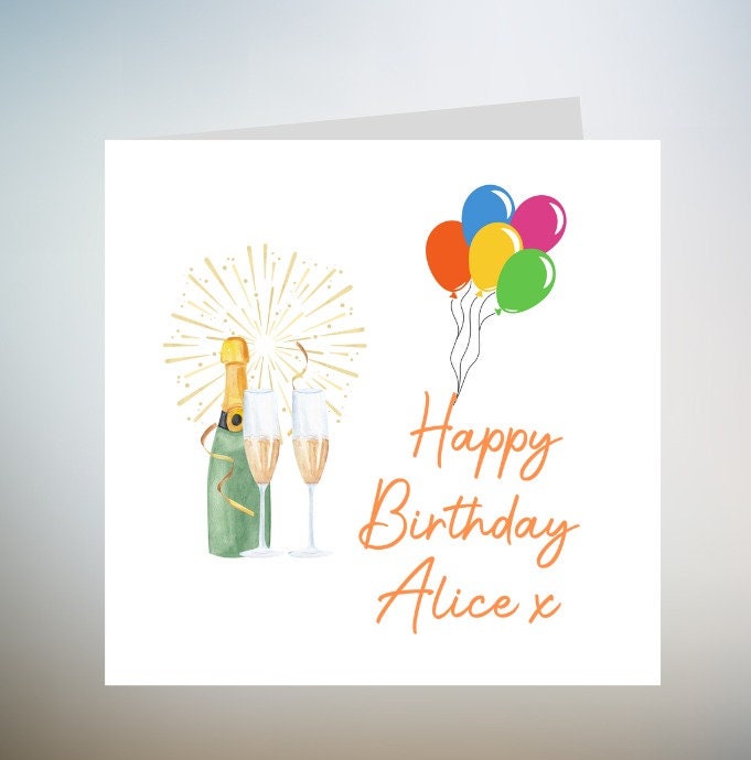 Beautiful And Elegant Female Birthday Card Balloon Design, Personalised Name 6x6