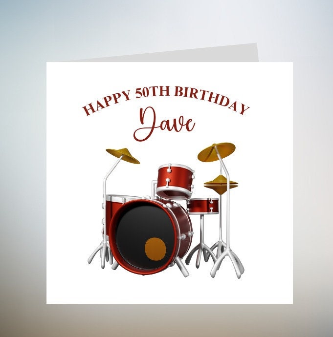 Personalised Drum Kit Birthday Card - Drum Birthday Card For Son - Drummer Grandson Birthday Card - Personalised Music Birthday Card 6x6