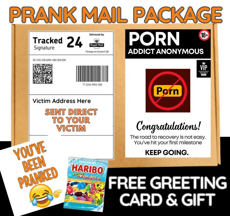 Prank Mail Package  adult joke,POR N Addict Anonymous,Sent directly to the victim