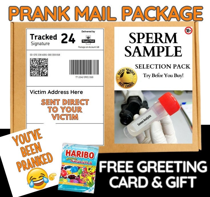 Prank Mail Package -SPER M sample ,sent directly to Victim by Post -  Postal Gift Funny Gag Embarrassing