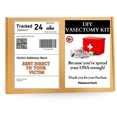 Prank Mail Package DIY VASECTOMY KIT,Adult joke prank Sent directly to the victim