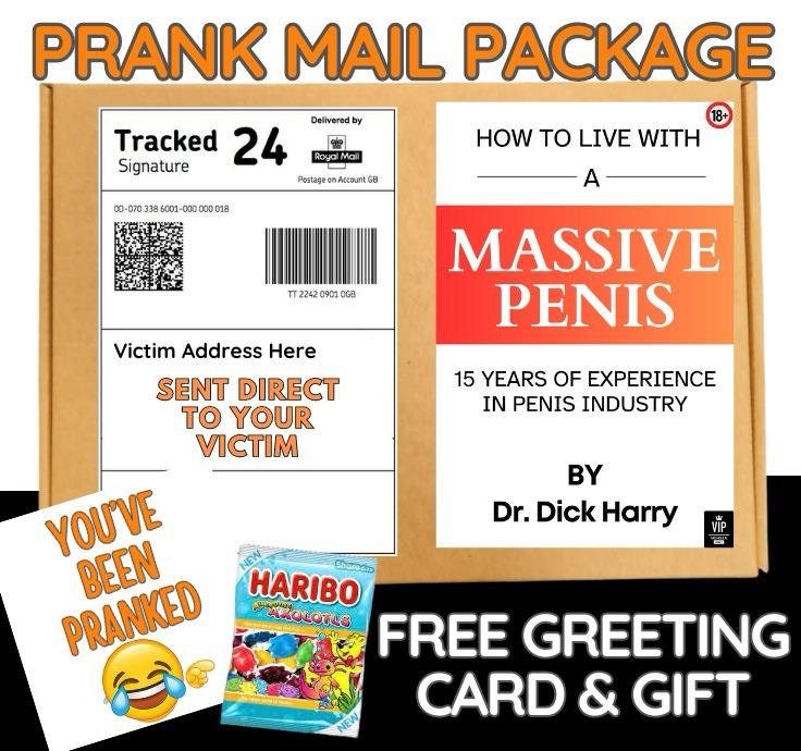 Prank Mail Package -How to Live with Massive PENI s ,sent directly to Victim by Post -  Postal Gift Funny Gag Embarrassing