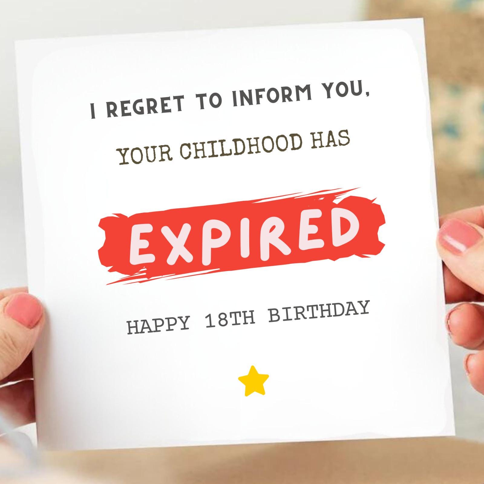 Personalised 18th Birthday Card, Funny 18th Birthday Card, Childhood Expired 6x6