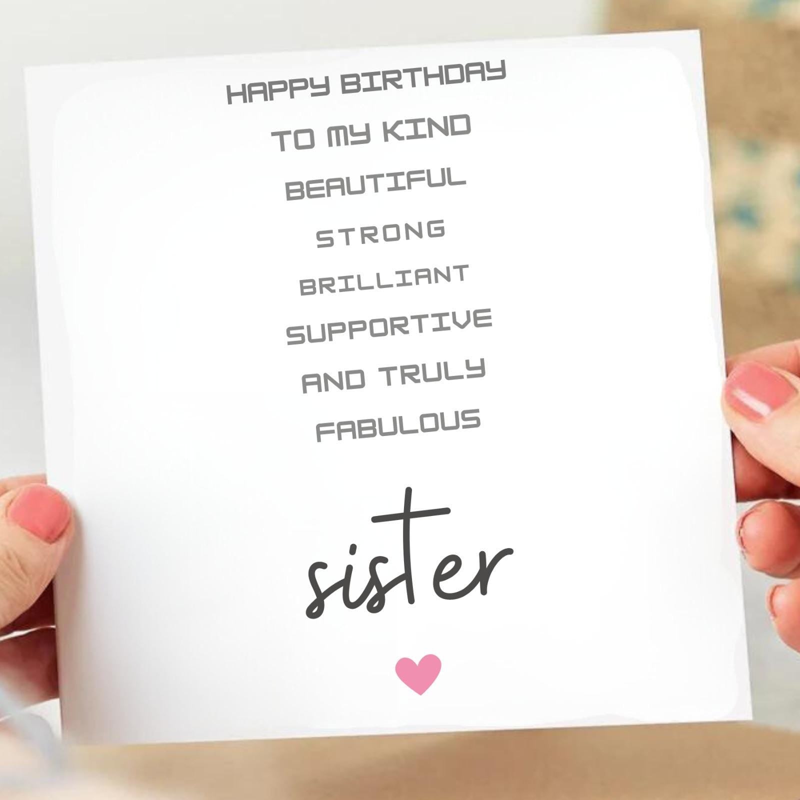 Personalised Sister Birthday Card, Birthday Card For Sister, Sister Poem Birthday Card, Birthday Gift Sister, For Special Sister, Card 6x6
