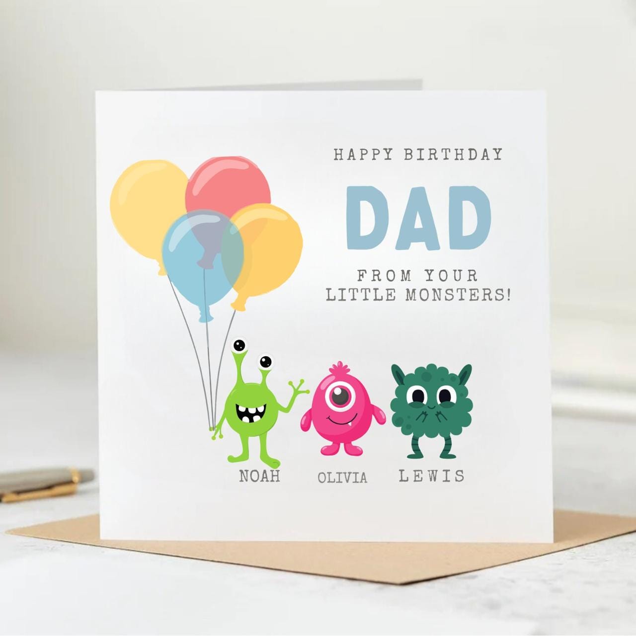 Happy Birthday Daddy Card - Birthday Card for Daddy - Love From Your Little Monsters Card 6x6