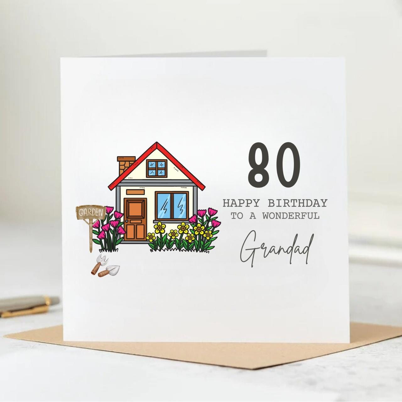 Happy 80th Birthday Grandad - Happy Eightieth Birthday Grandpa - Birthday Card for Grandfather - Add personalised message 6x6