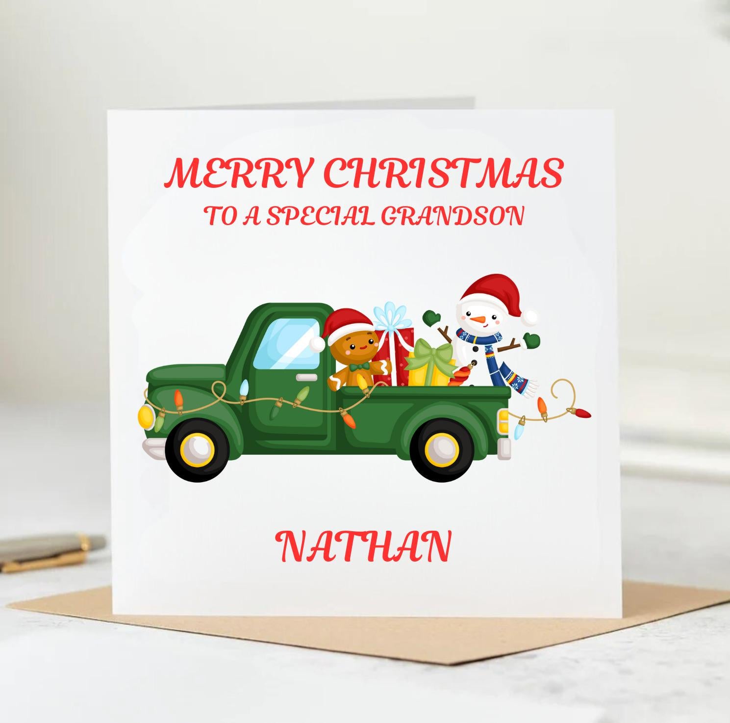Personalised Christmas Card For Grandson, To a special grandson Happy Christmas, Grandson Christmas Card Festive Personalised Name Xmas 6x6