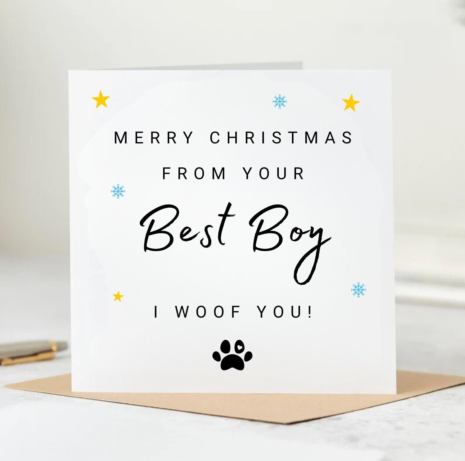 Merry Christmas I woof you - Christmas Cards from dog Xmas Card Pets Christmas Cards for Dog Owners Festive Card from the dog Christmas 6x6