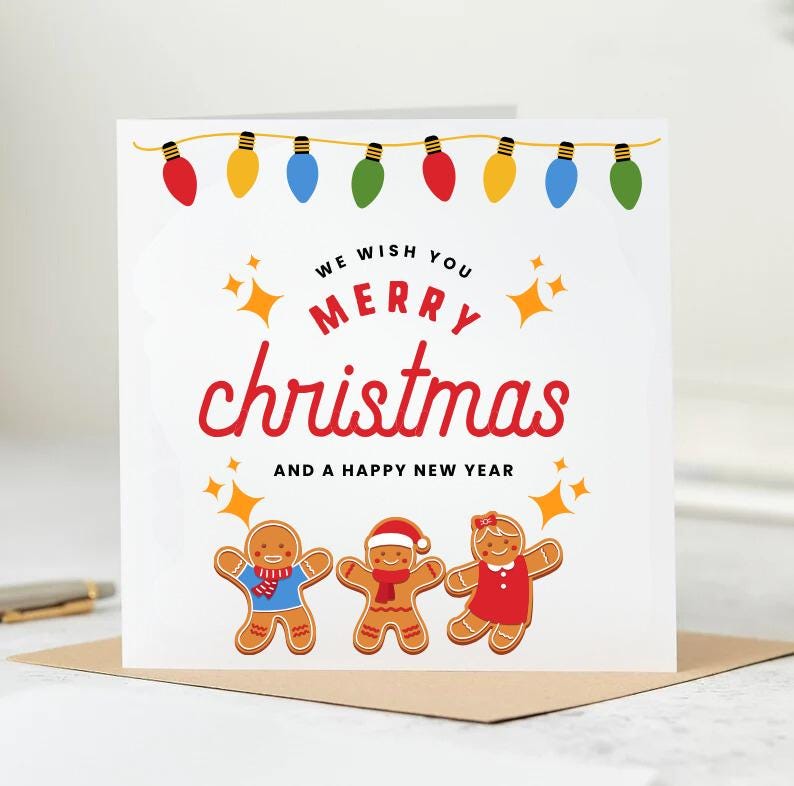 Simple Merry Christmas And A Happy New Year Card | Personalised Card | Sketched Trees | Festive Winter Card |Gift For Family And Friends 6x6