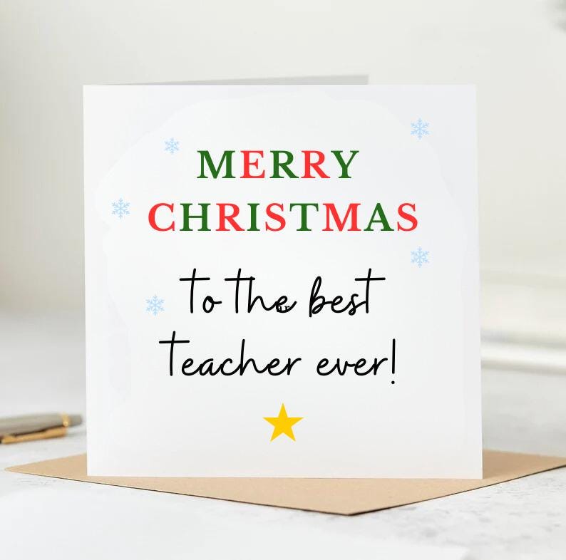 Personalised Merry Christmas Teacher Card | Personalised Christmas card, To a wonderful Teacher, Best Teacher card, Teaching Assistant 6x6