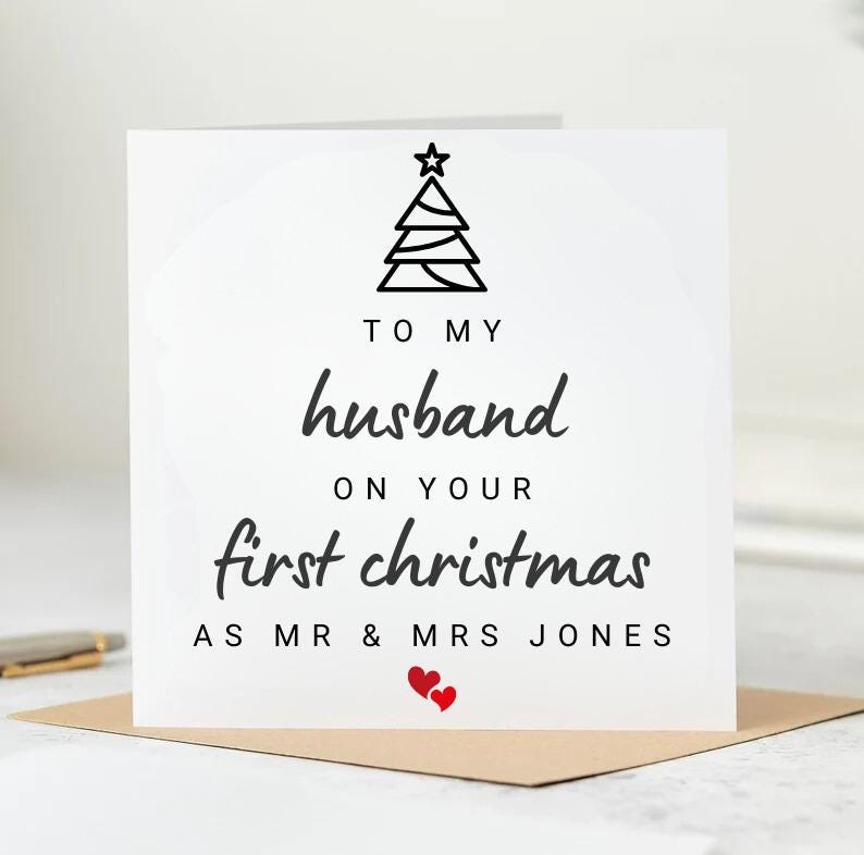 To My Husband On Our First Christmas As Mr & Mrs | Husband First Christmas Card | 1st Christmas Card For Husband |1st Xmas Married |6x6