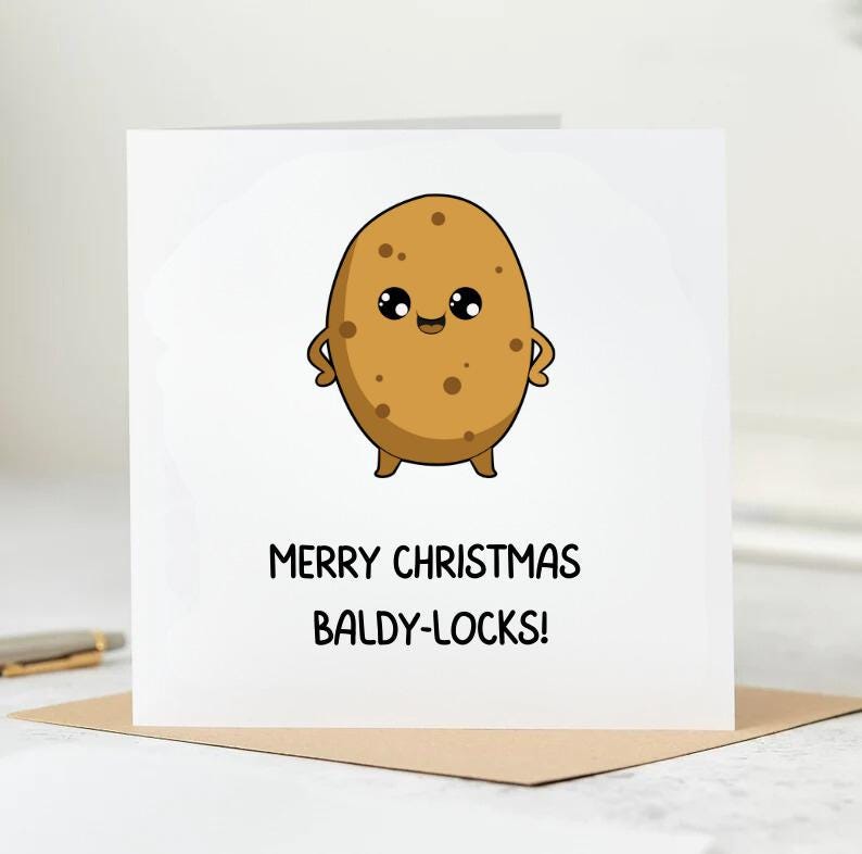 Merry Christmas You Baldy Card Funny Greeting Xmas Card Friend Family Novelty Rude 6x6