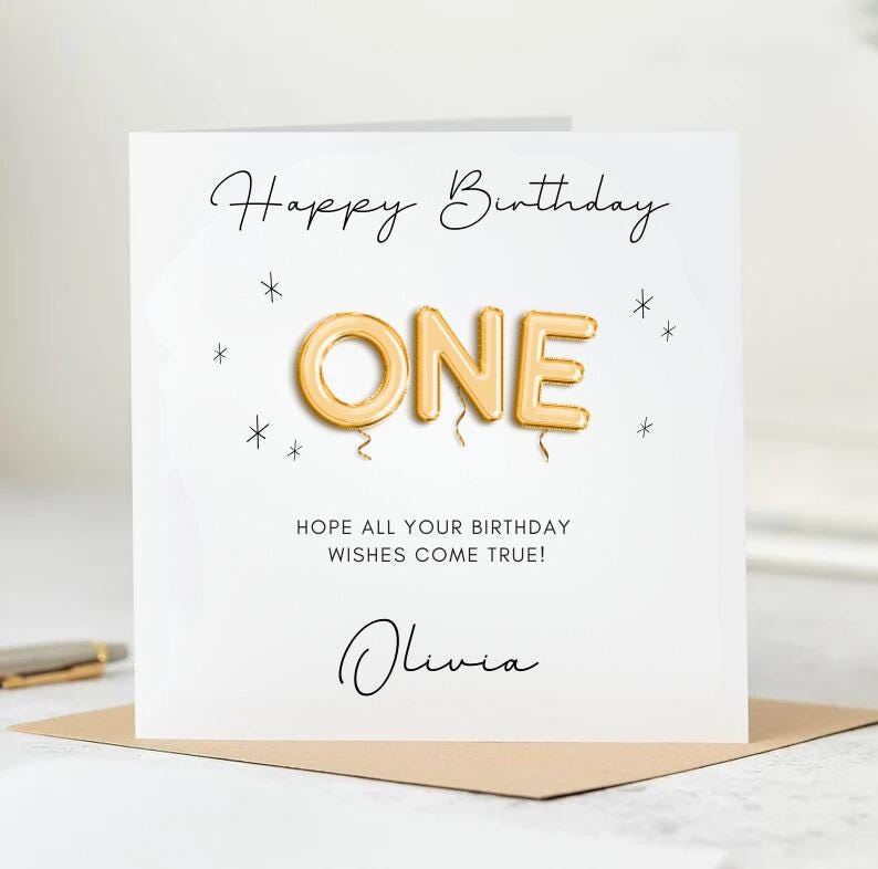 First Birthday Card Girl, Baby Girl Birthday Card, Personalised 1st Birthday Card For Daughter, Granddaughter, One Birthday Card 6x6