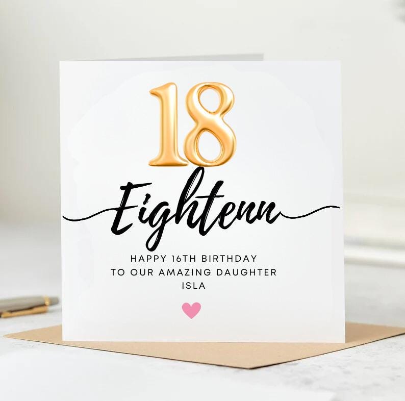 18th birthday card, personalised card, eighteen today, card for 18th, card for her, daughter, niece, granddaughter, goddaughter, sister 6x6