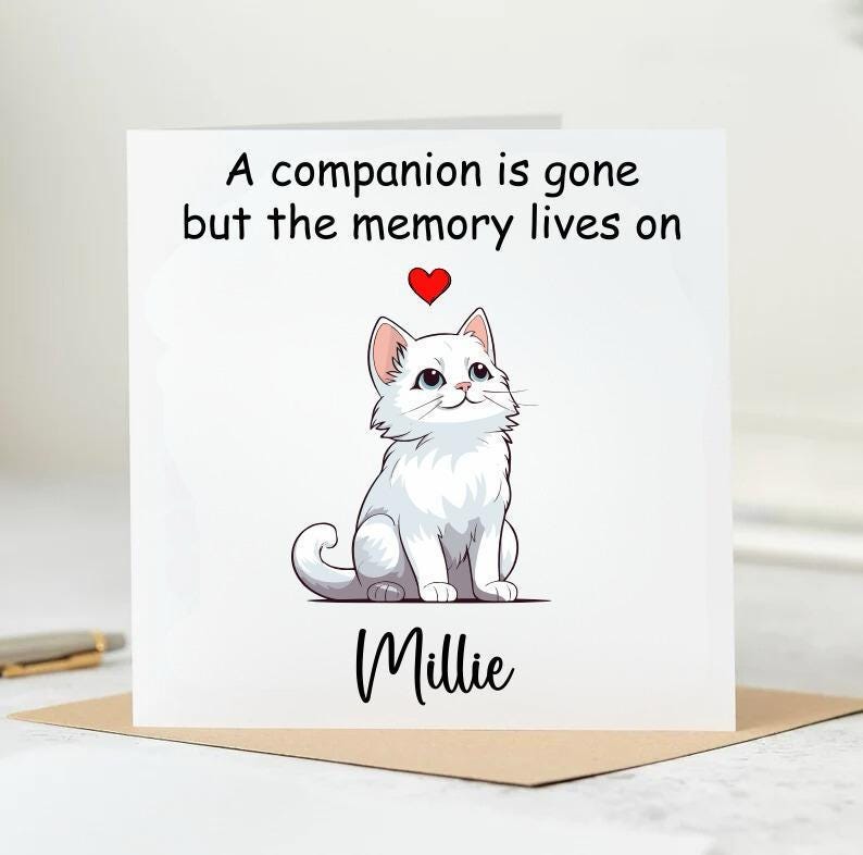 With sympathy for the loss of your cat card - cat loss sympathy card - personalised pet loss card 6x6