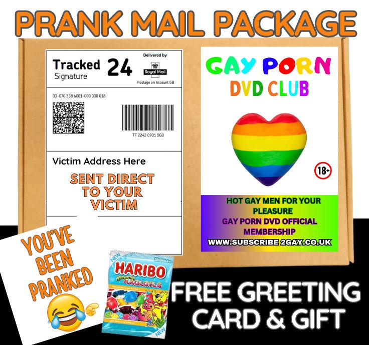 Prank Mail Package -gay por n dvd club sent directly to Victim by Post - Adult Joke Parcel Birthday Postal Gift Funny Gag Embarrassing